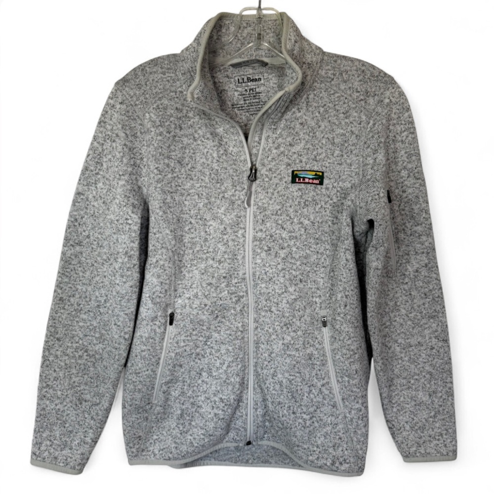 LL Bean Womens Small Petite Sweater Fleece Full Zip Jacket Gray Outdoor SP Cozy